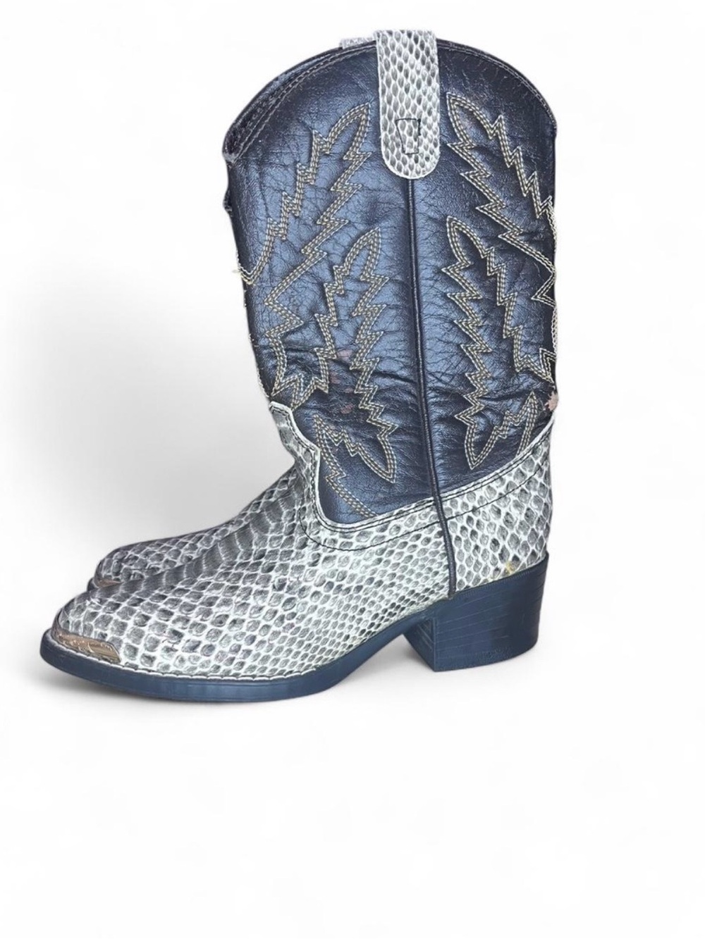 Laredo Faux Snakeskin Western Boots Gold Toe Accent Leather Cowboy Boots